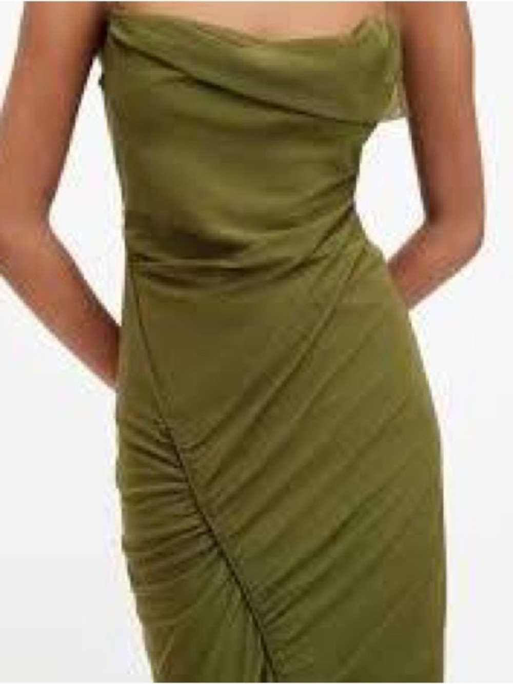 Olive Green Ruched Slip Midi Dress - Women's - Picture 4 of 4